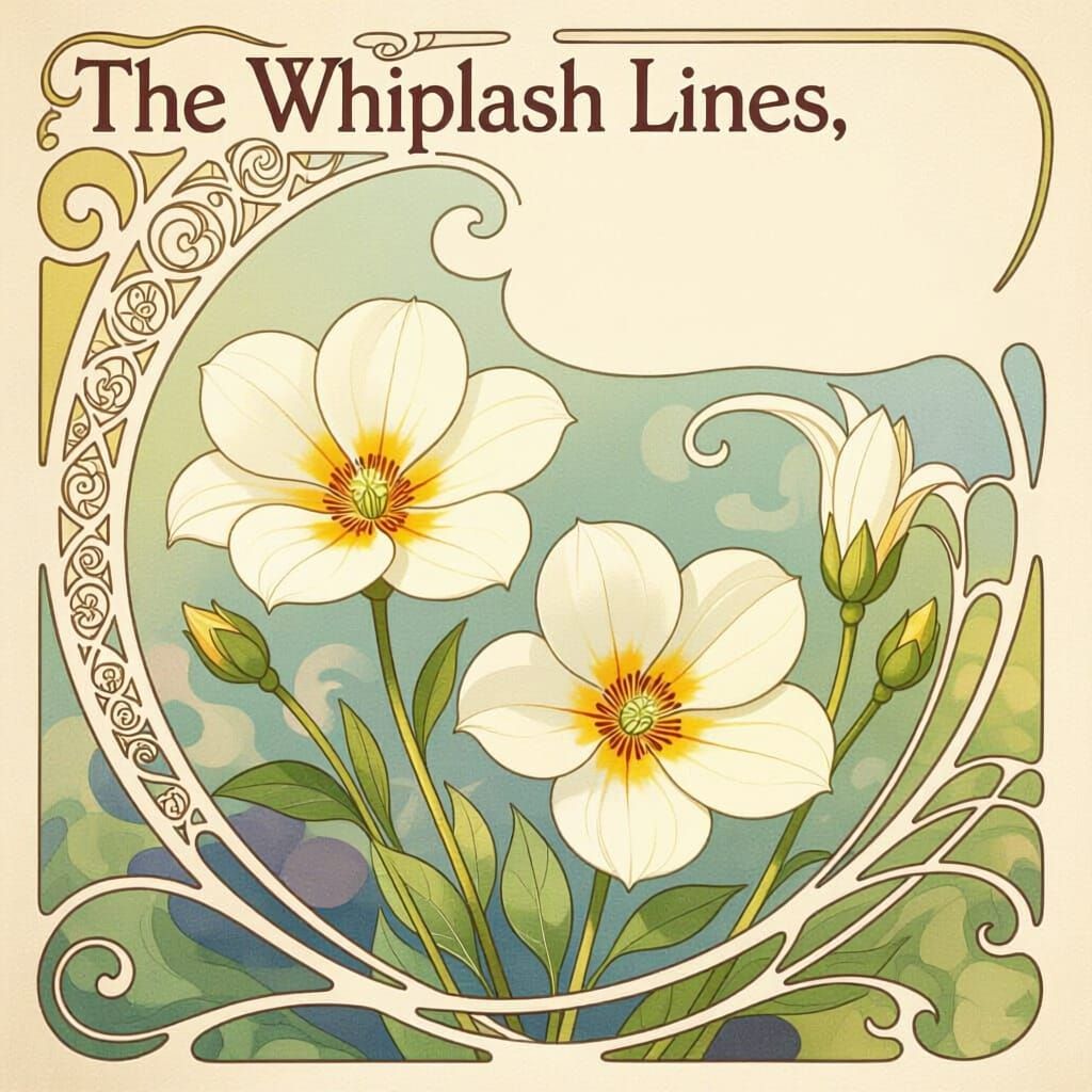 Elegant Art Nouveau Floral Design with Whiplash Lines