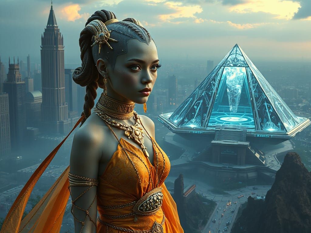 Futuristic Woman with Neurolink in Metropolis