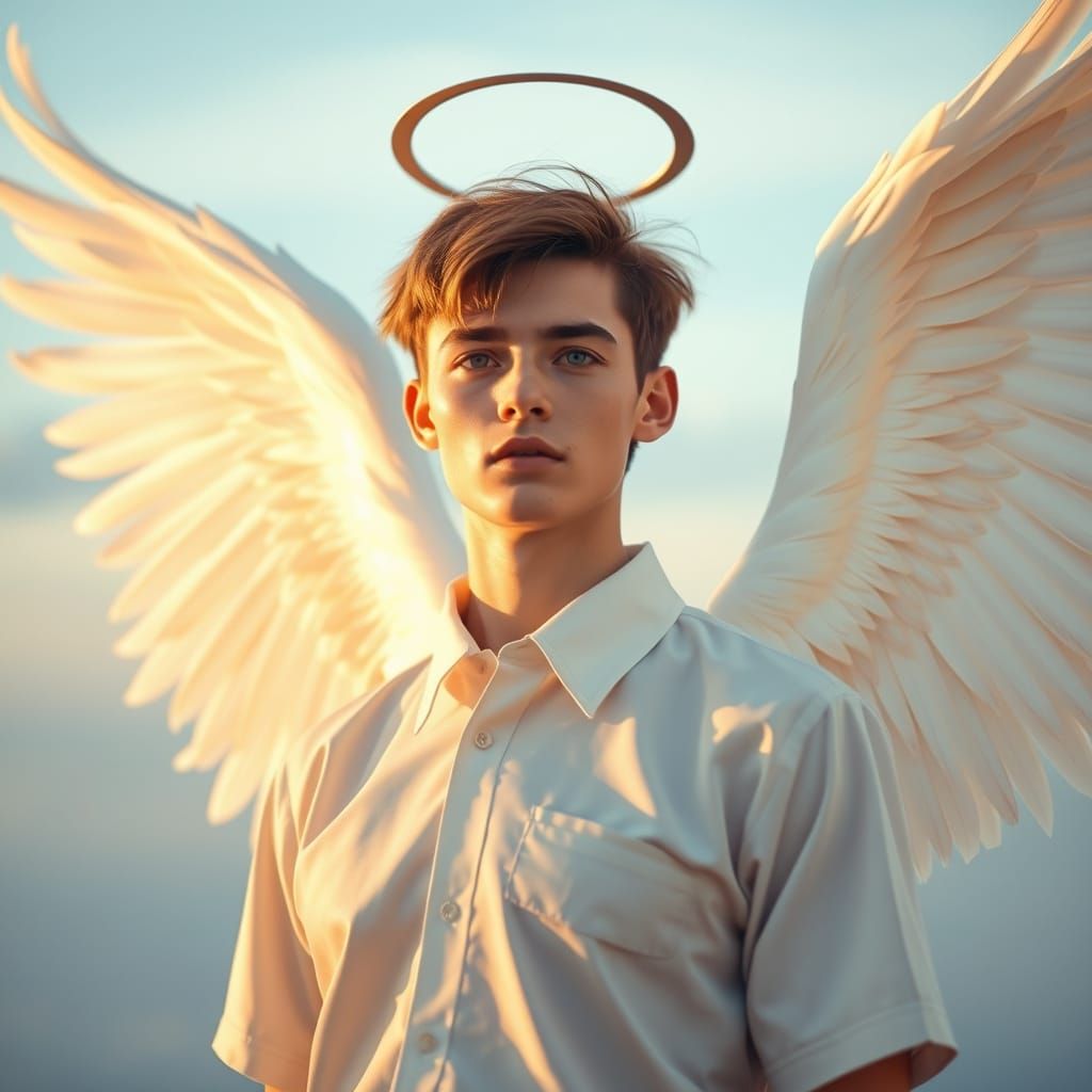 Majestic Young Angel in Modern School Uniform