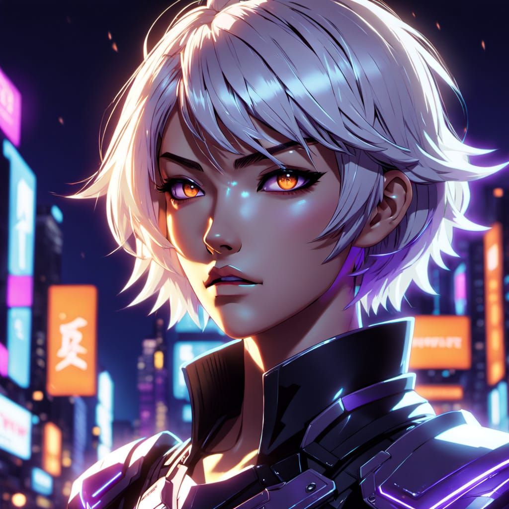 Anime-Inspired Androgynous Warrior with Scimitar and Greatsw...