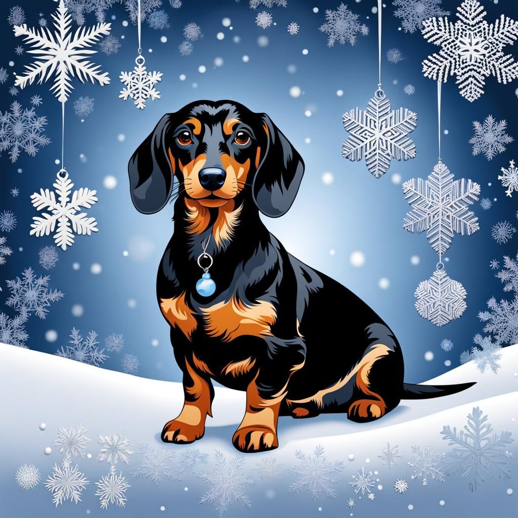 Dachshund in Snow Globe: Photorealistic Painting