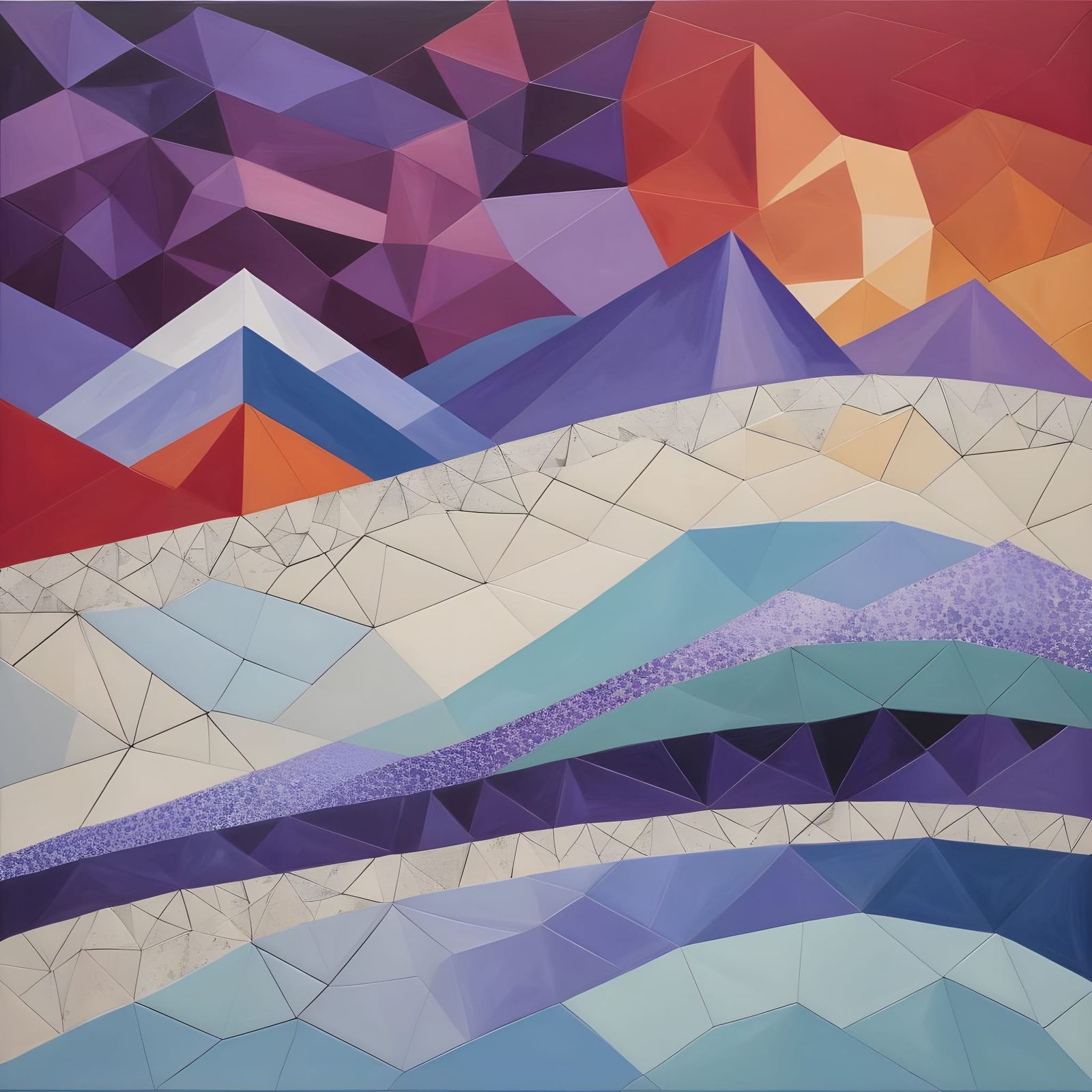 Abstract Mountain Scene with Geometric Patterns