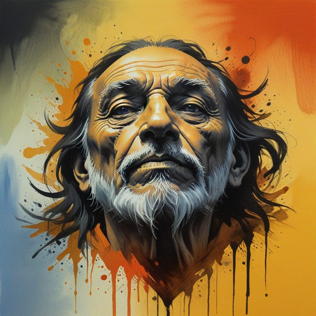 Minimalist Charcoal Sketch of an Old Druid