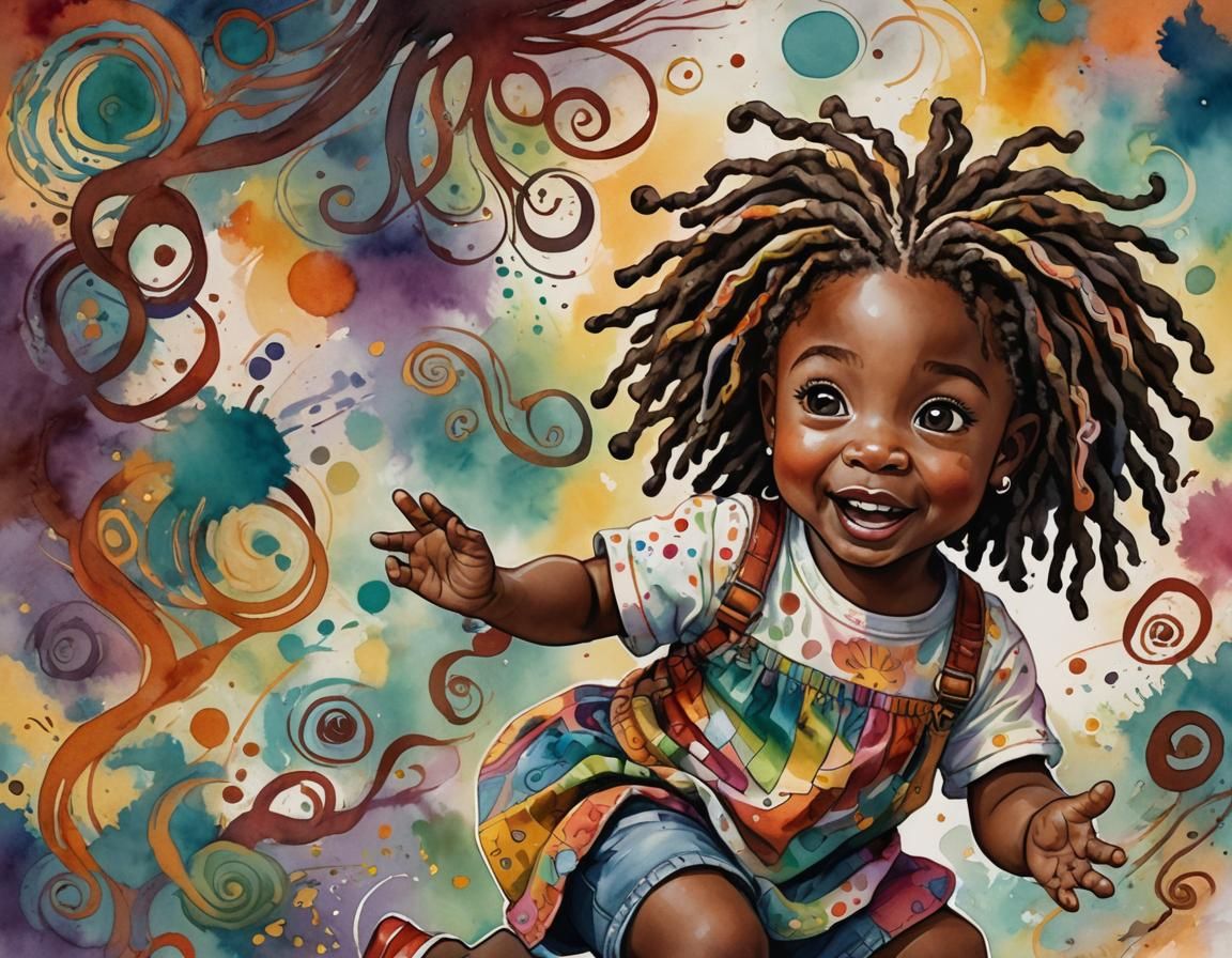 Whimsical Toddler with Mischievous Expression in Watercolor ...