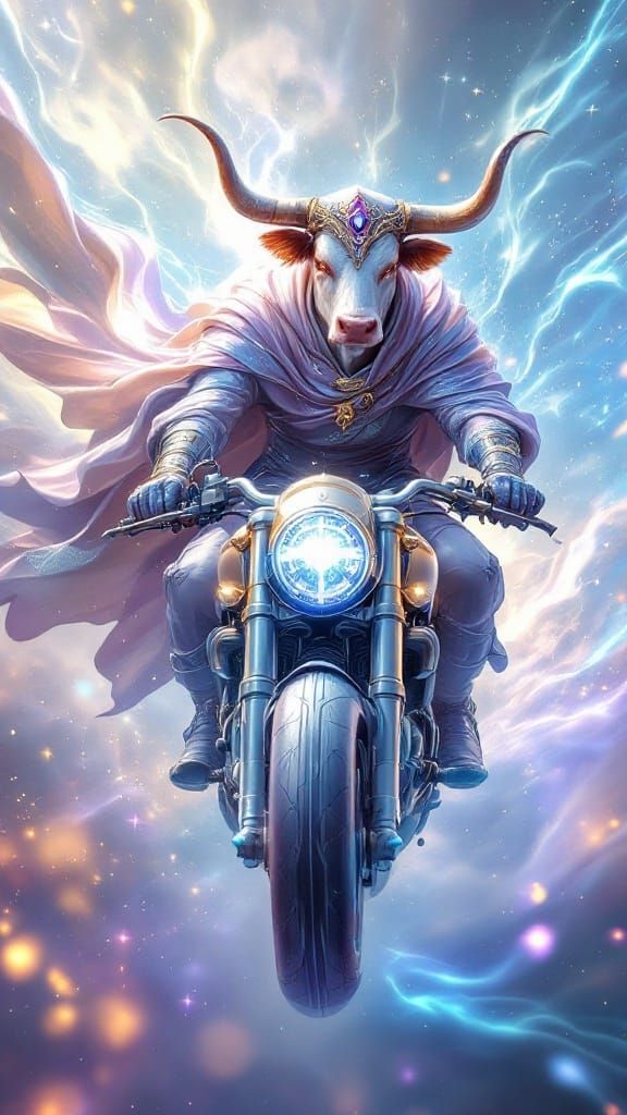 Fantasy Cow Enjoys Magical Motorcycle Ride