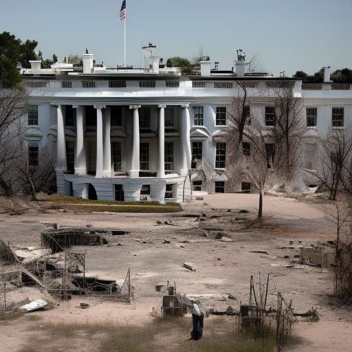 Post-Apocalyptic White House Ruins: Factions Vie for Control