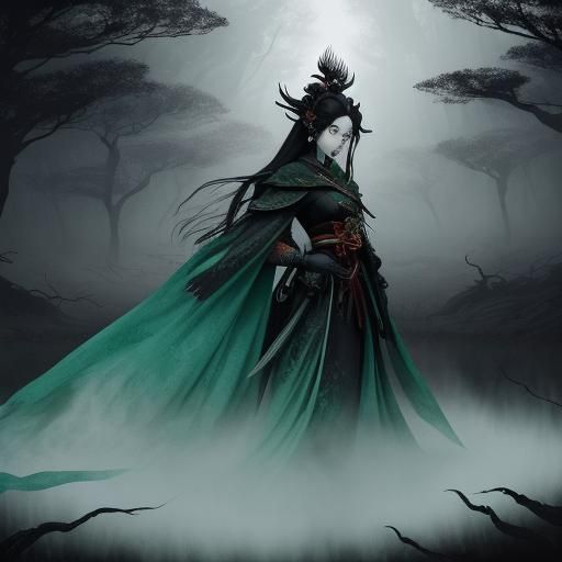 Elven Geisha in Dark Fantasy Gothic Art