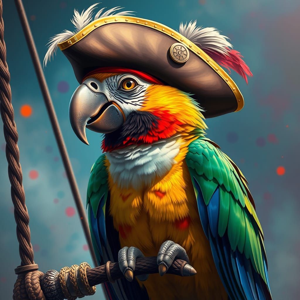 Steampunk Pirate Parrot on Mast: Hyperrealistic Splash Art