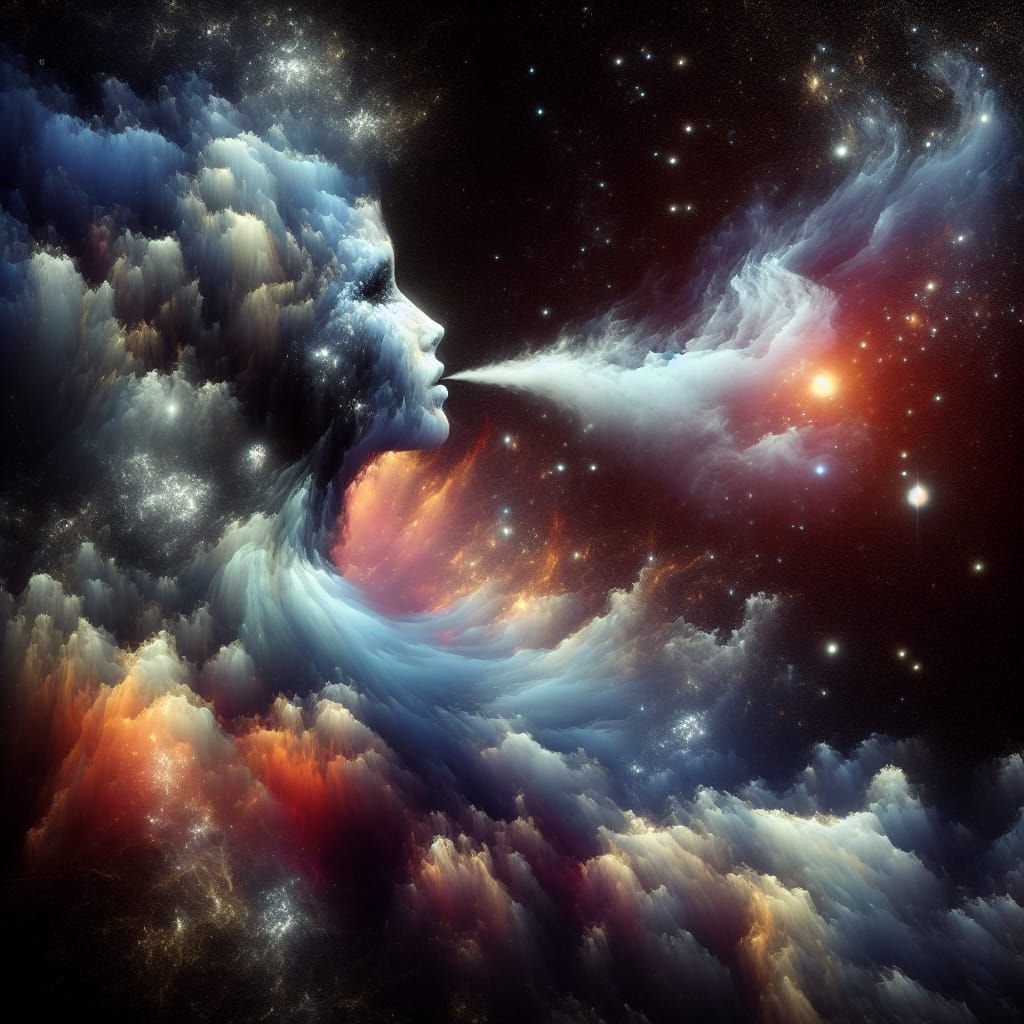 Galaxy with Woman Constellation in Matte Painting Style