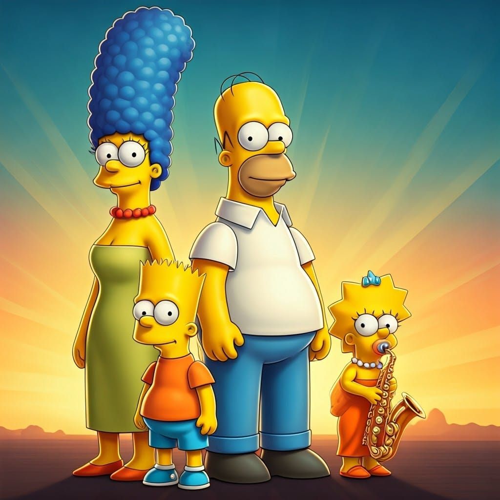 The Simpsons Family in Vibrant Springfield Landscape