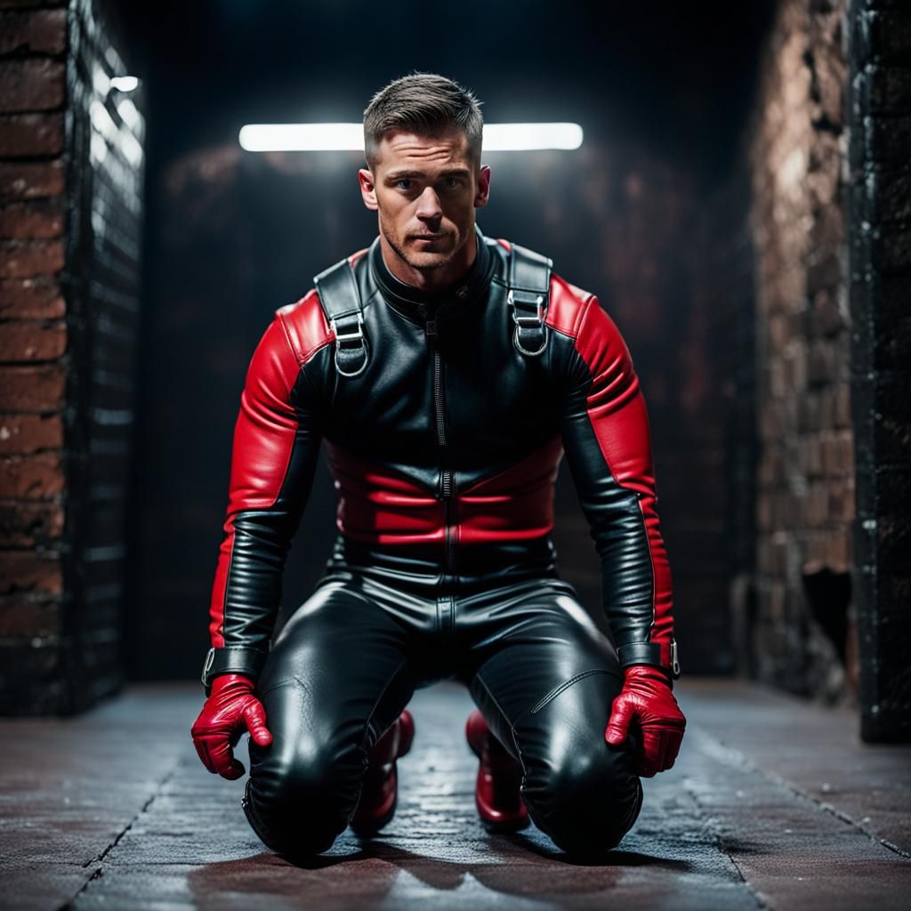 Muscular Man in Leather Dungeon: Professional Photography