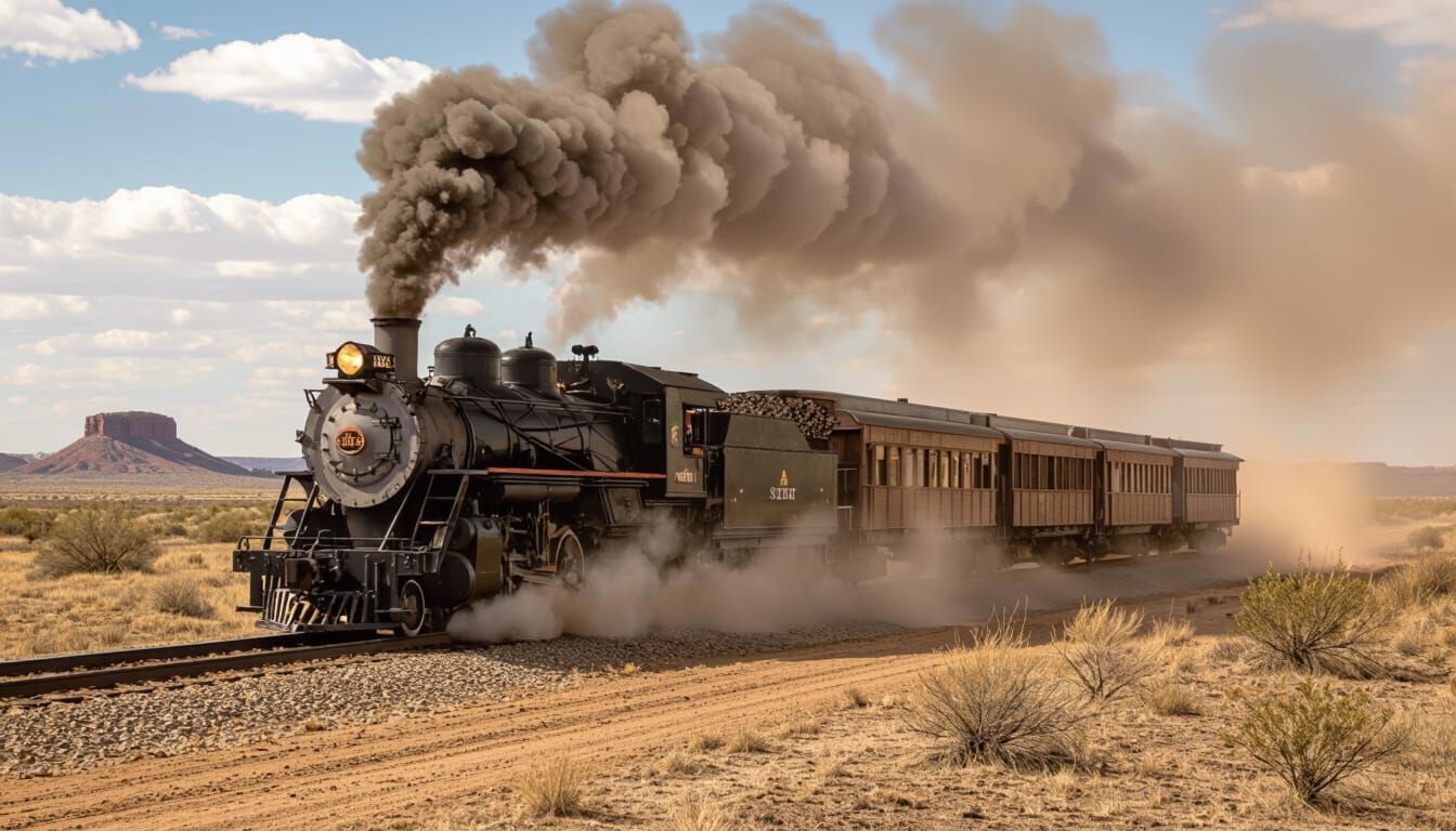 Steam Locomotive Roars Across Texas Prairie
