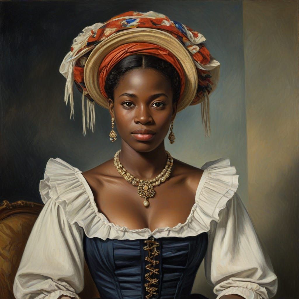 Gabonese Fang Woman Portrait in Impressionist Oil Style