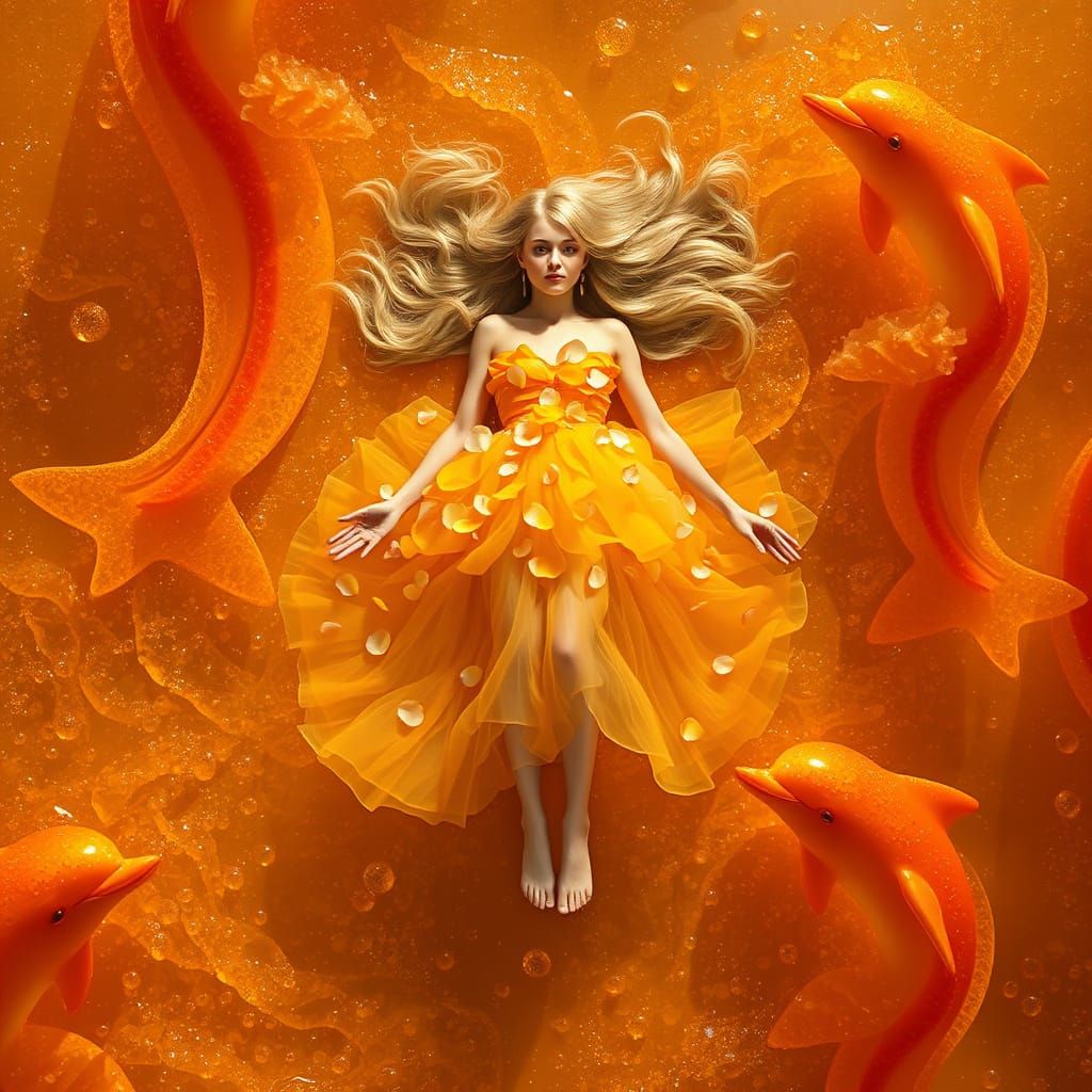 Surreal Candy Woman Floats on Soda Ocean