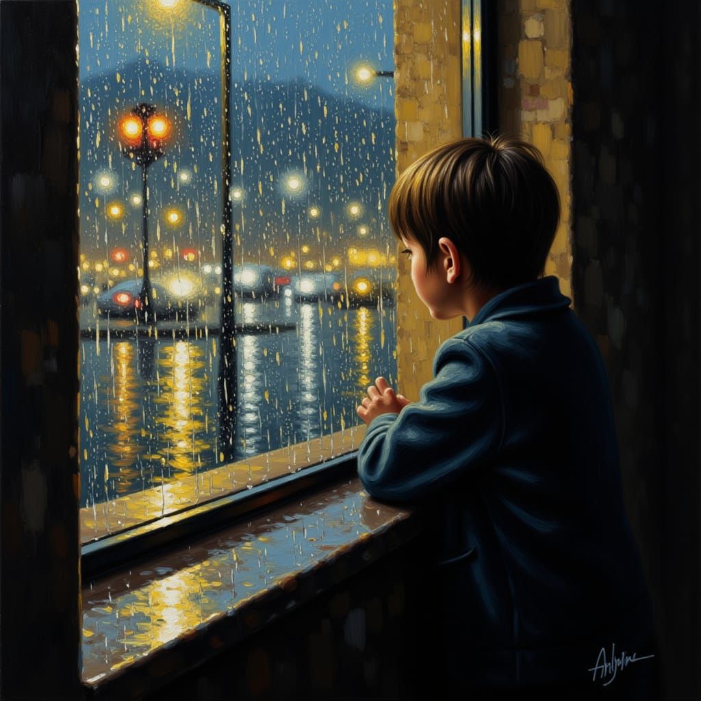 Contemplative Figure at Window, Impasto Oil Painting