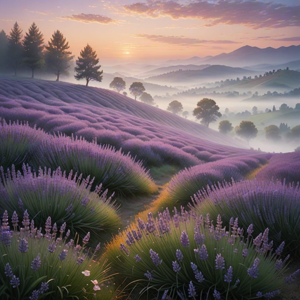 Dreamy Lavender Landscape in Ethereal Fantasy Style