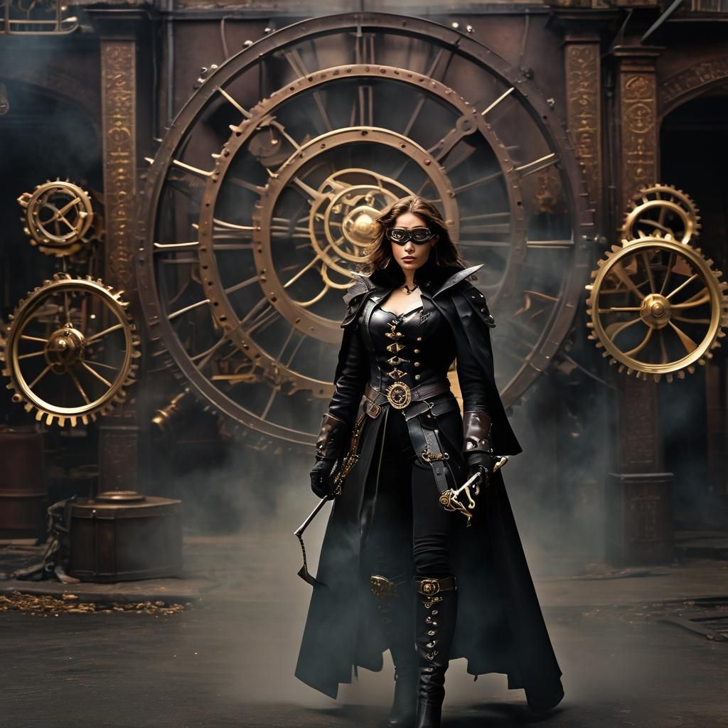 Steampunk Half-Elf Witch Hunter with Clockwork Contraption