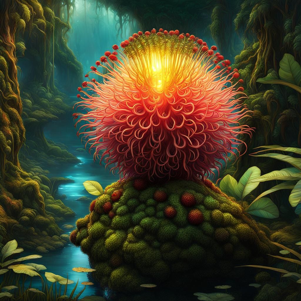 Illuminated Rambutan with Mindanao Landscape, Fantasy Art