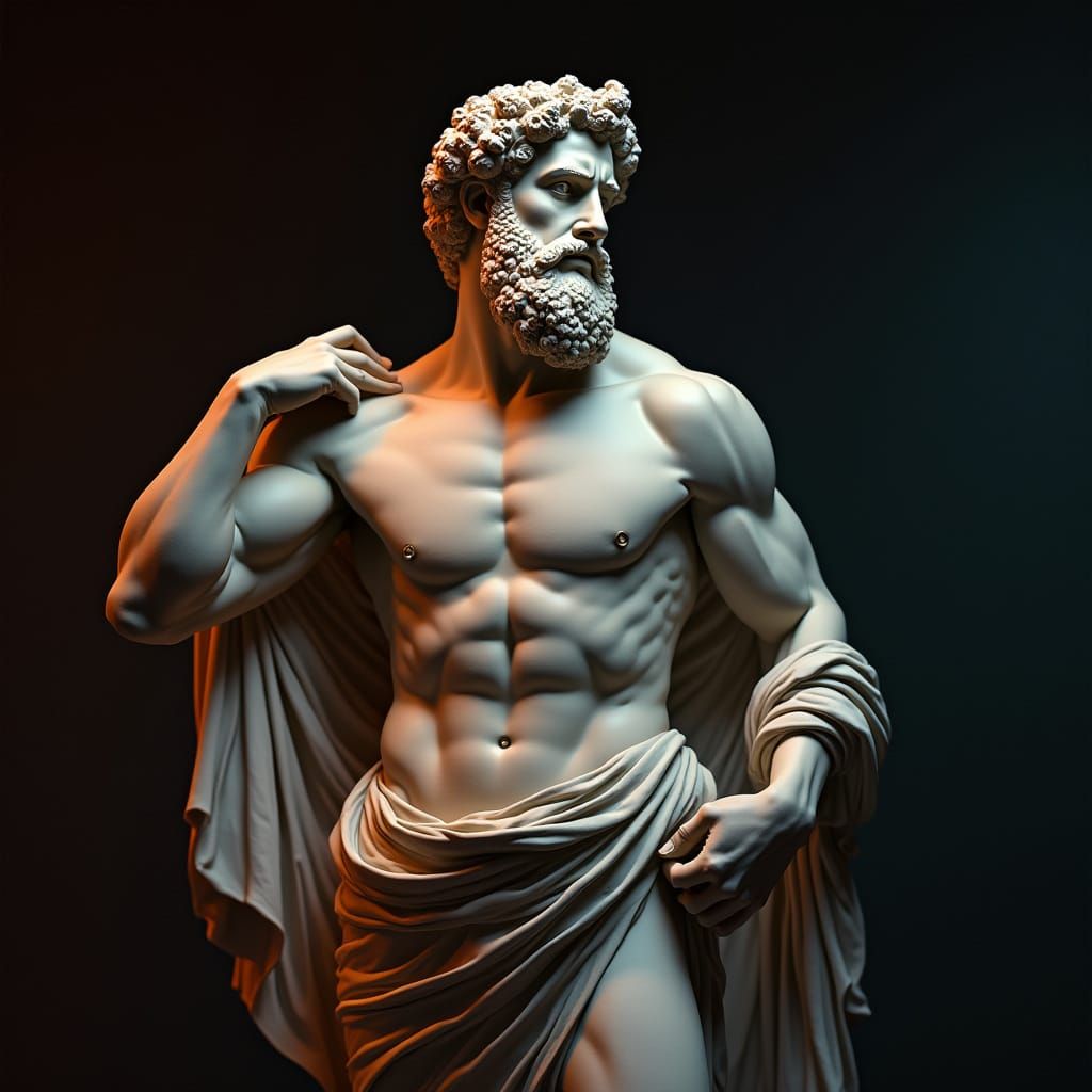 Classical Greek Statue of a Muscular Bearded Man