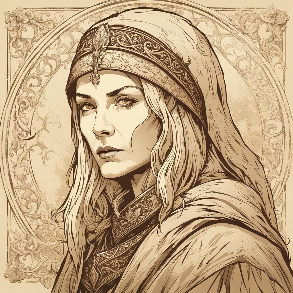 Medieval Sorceress Portrait in Photographic Style