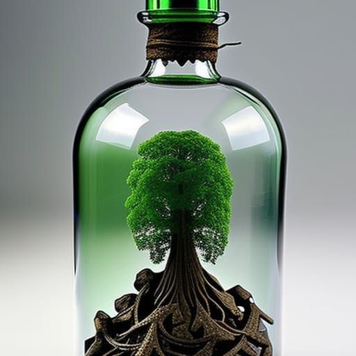 Tree Spirit in Glass Bottle, Art Nouveau Style