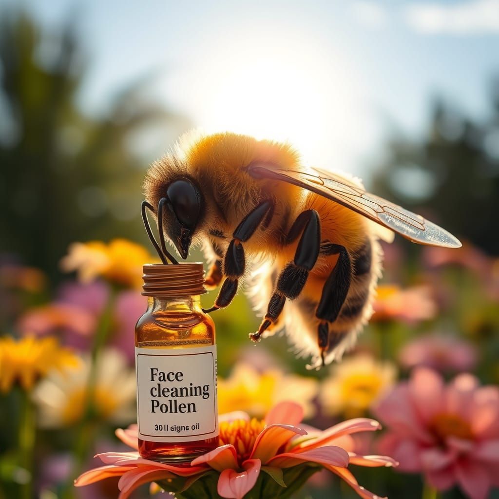 Bumble Bee with Face Cleaning Bottle in Sunny Garden