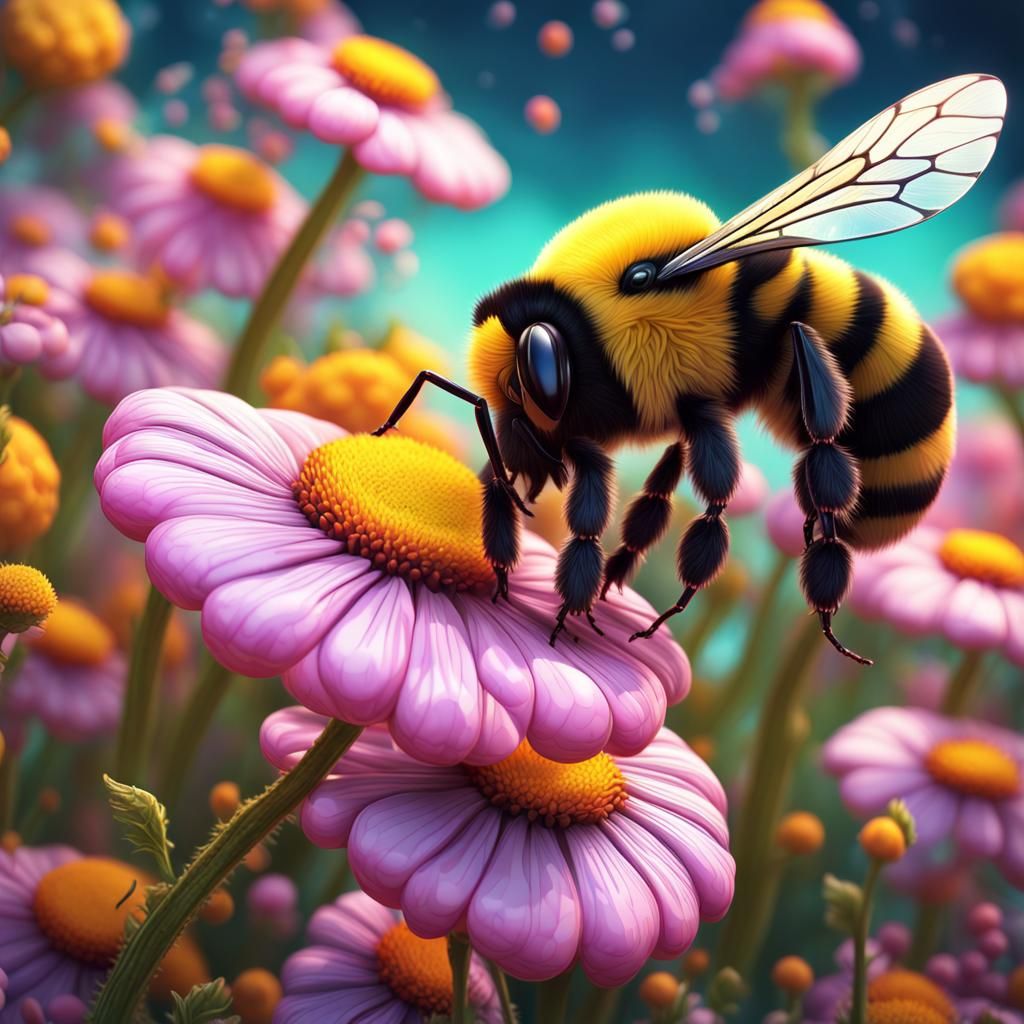 Bumble Bee on Flower in Candy Art Style