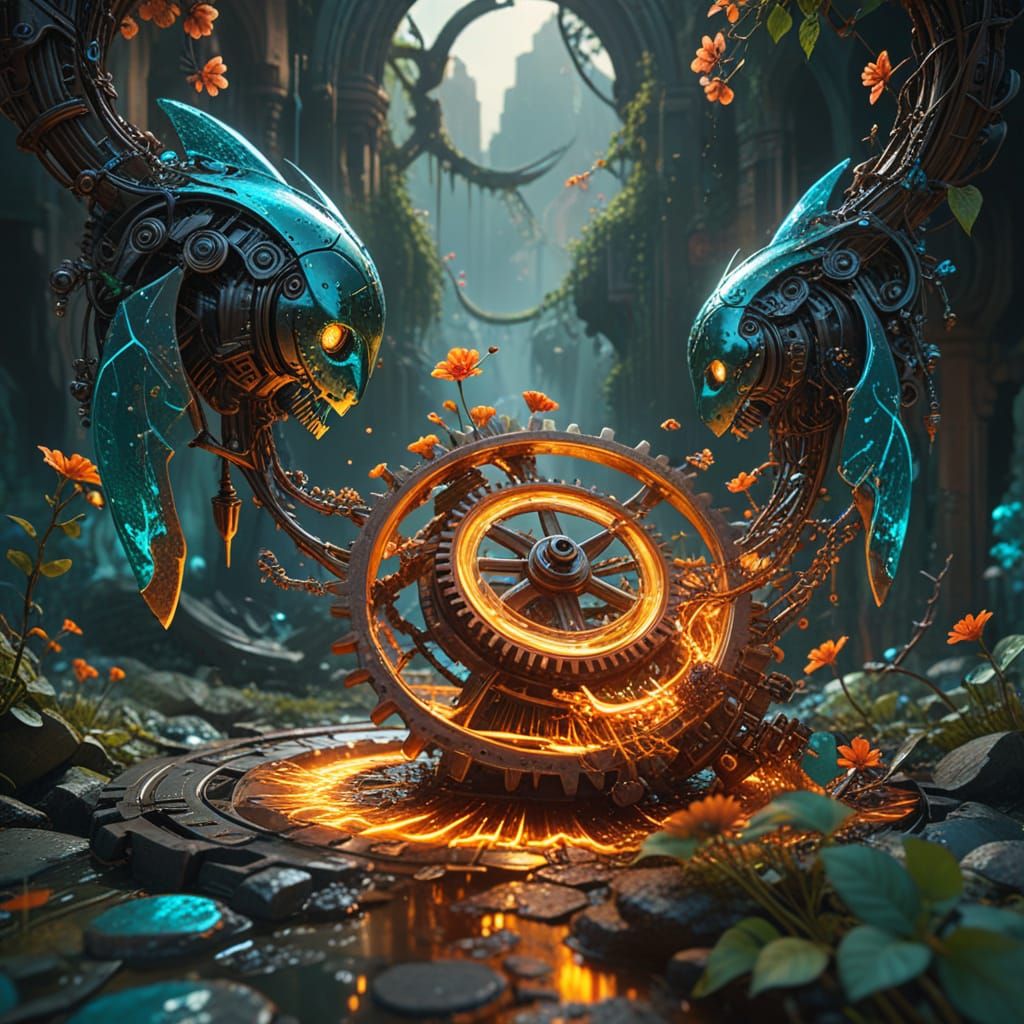 Surreal Dreamscape: Nature and Machine in Digital Art