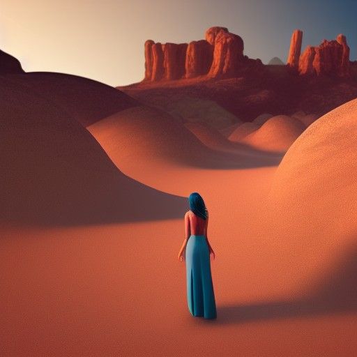 Woman Alone in Desert: Detailed Matte Painting