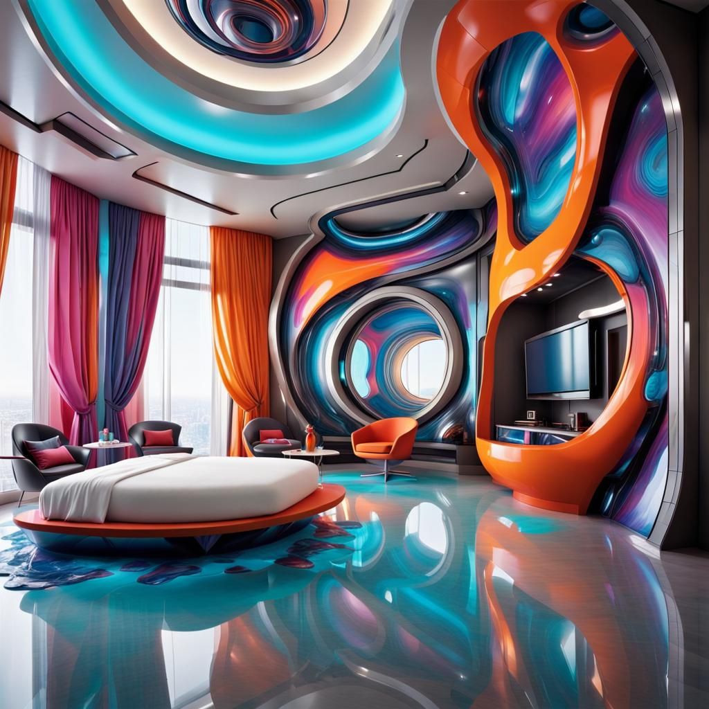 Stunning Futuristic Hotel Suite in Hyperrealism Style