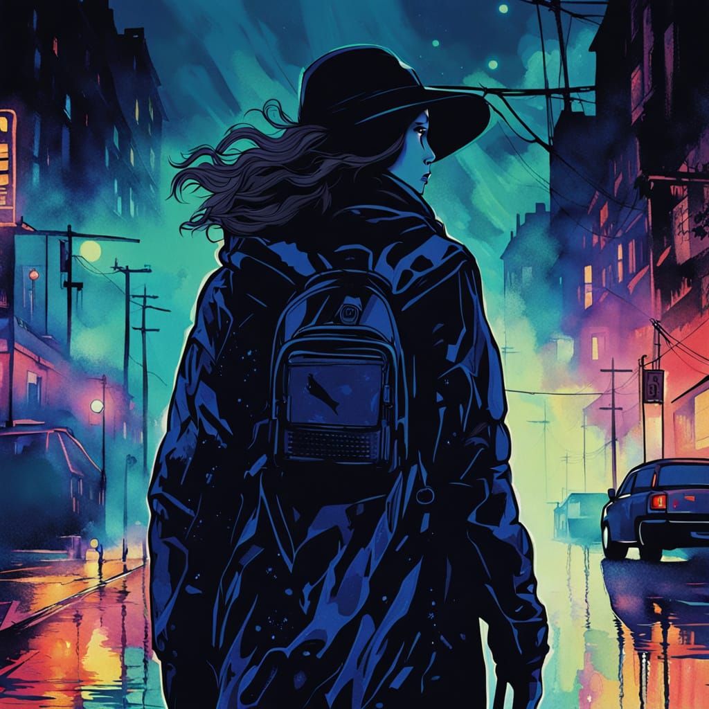 Dark Fantasy Forest Silhouette in Alcohol Ink Style