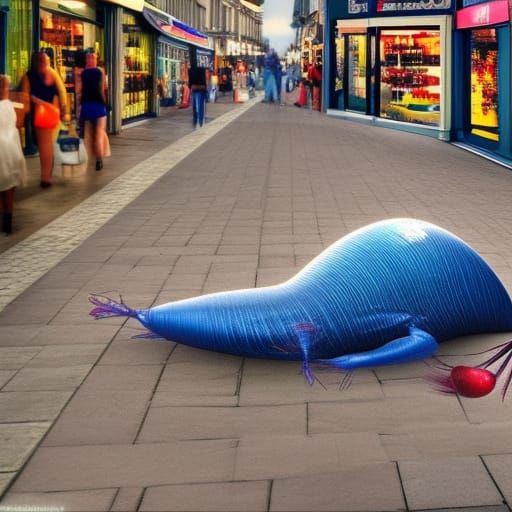 Human-Sized Water Flea Shopping in City