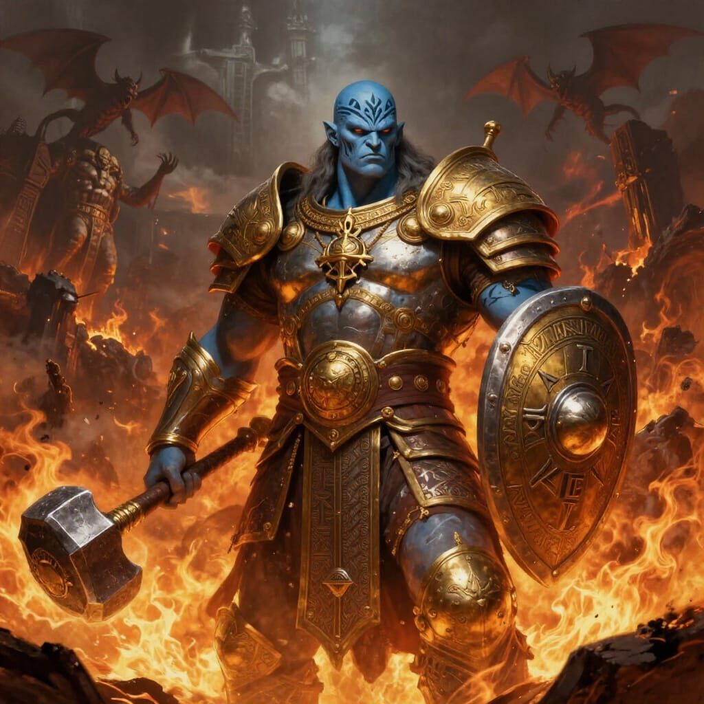 Goliath Cleric in Hellscape, Dark Fantasy Art