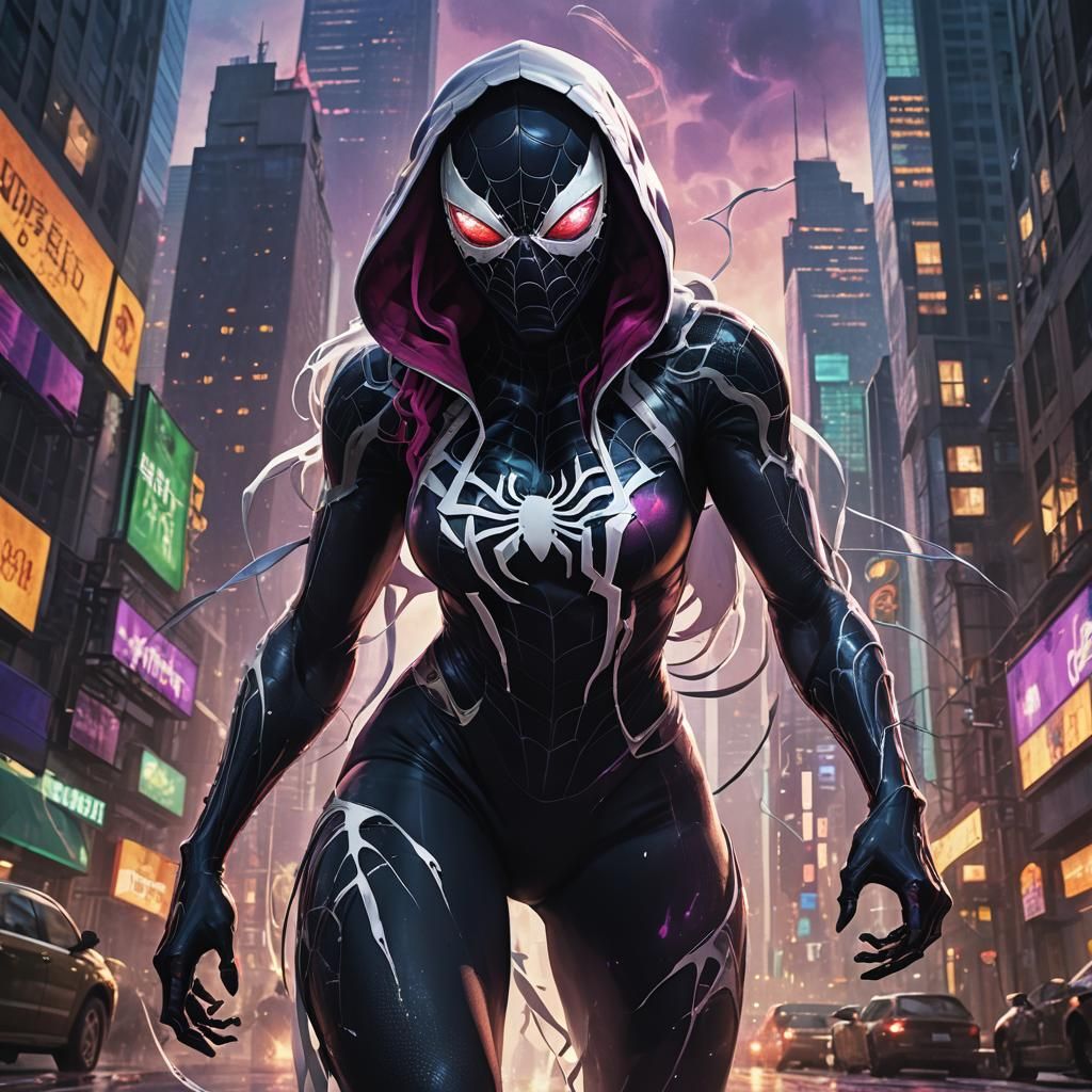 Giant Spider Gwen in Sci-Fi Cityscape