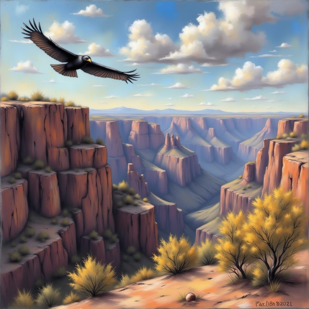 Condor Over Grand Canyon in Chalk Style