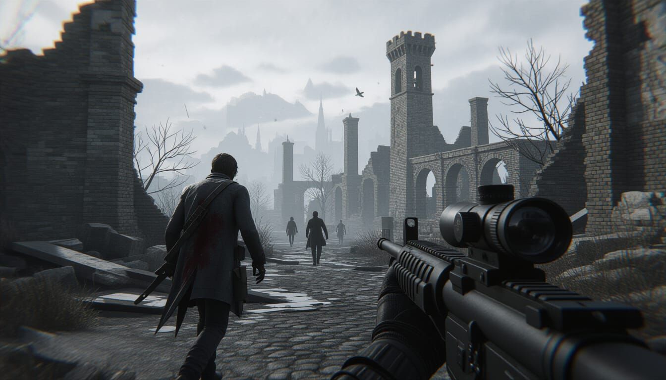 Apocalyptic Zombie in Ruins, Dark Romanticism Style