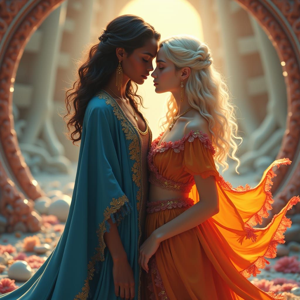 Dreamlike Girls in Complementary Colors, Matte Painting
