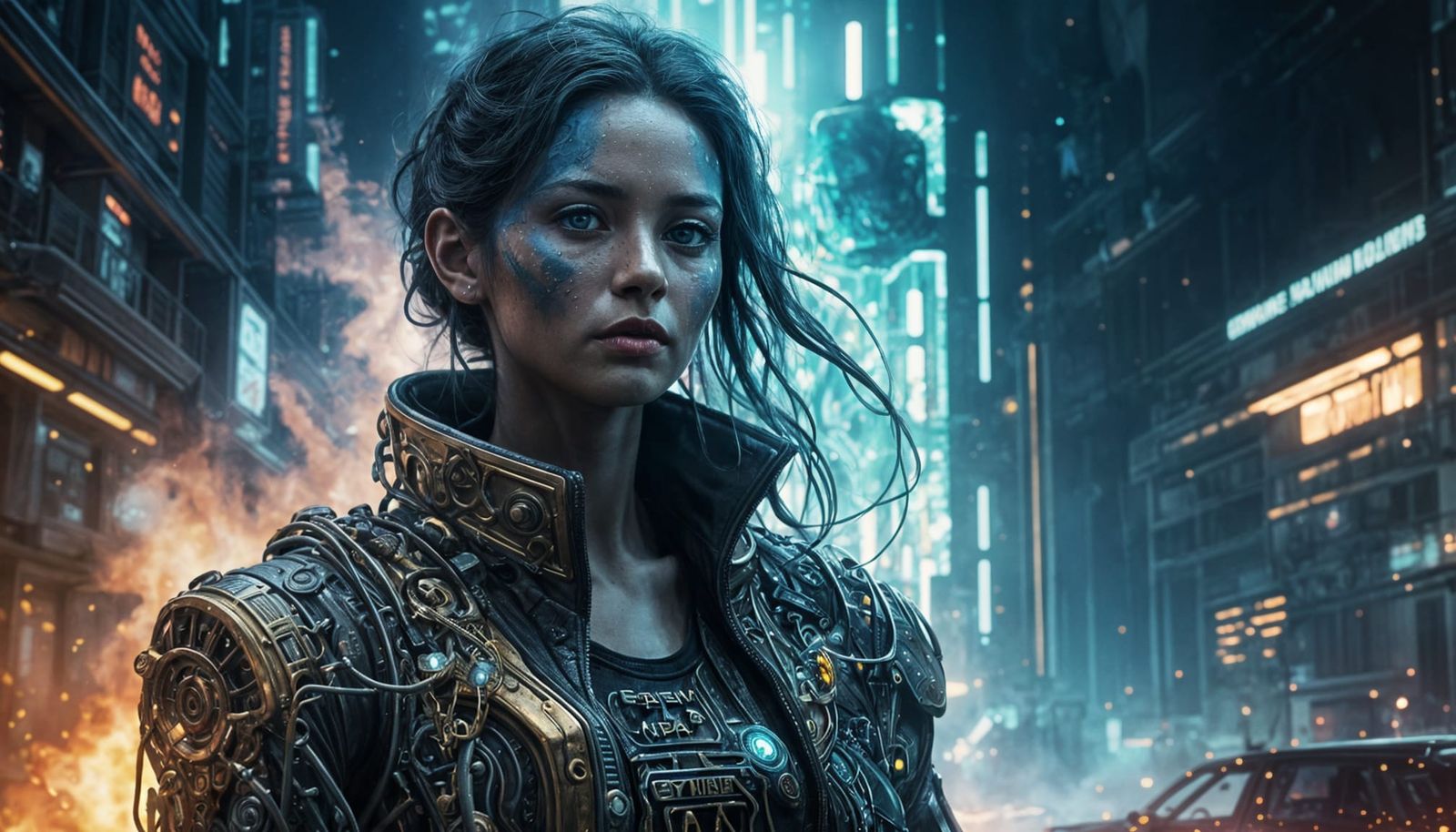 Cyberpunk Goddess Radiates Cosmic Energy in a Retro-Futurist...