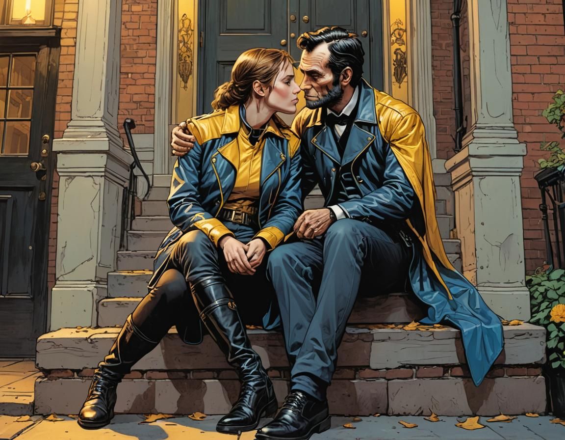 Lincoln and Joan of Arc Kiss in Comic Book Art