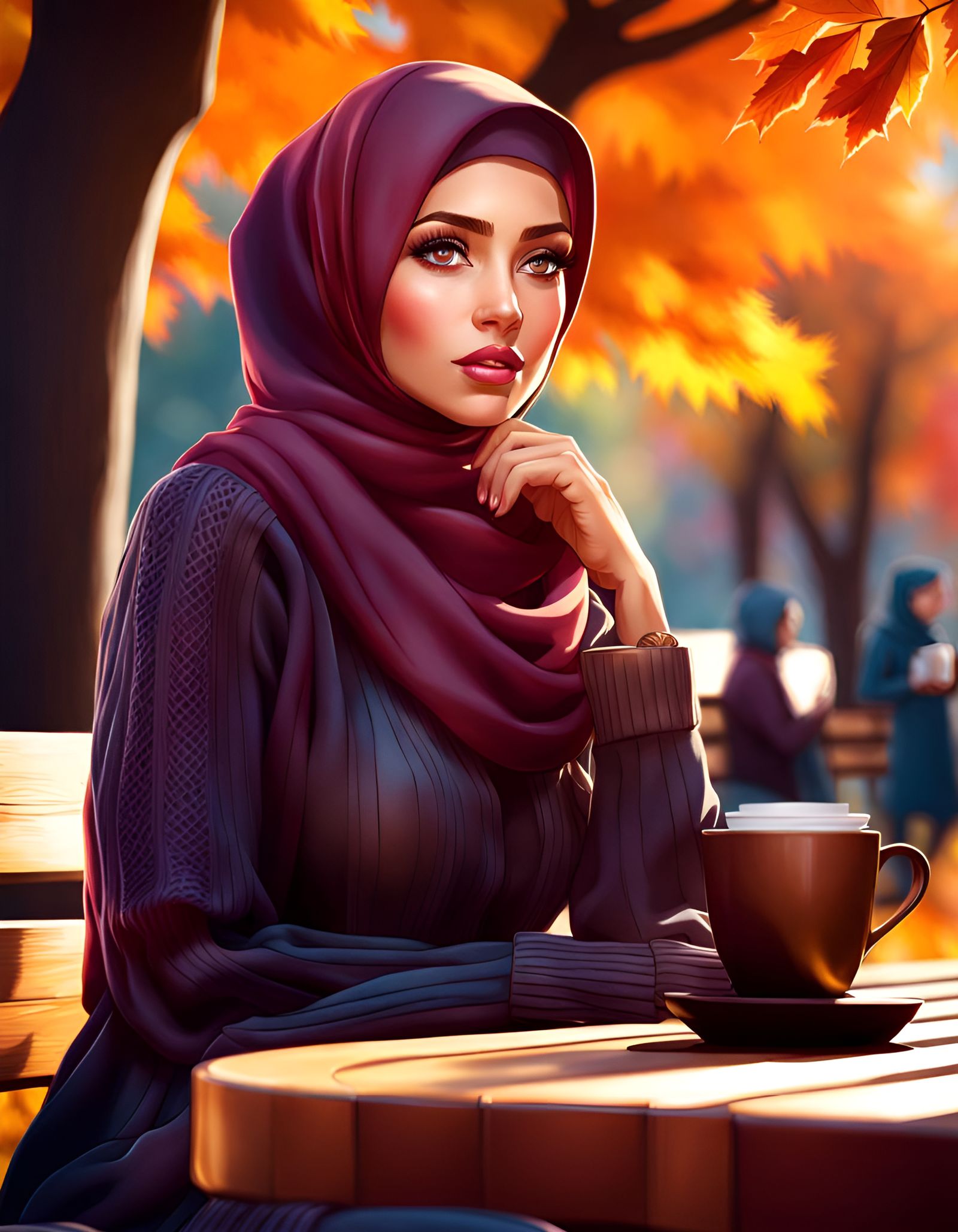 Cozy Autumn Portrait of Woman with Coffee