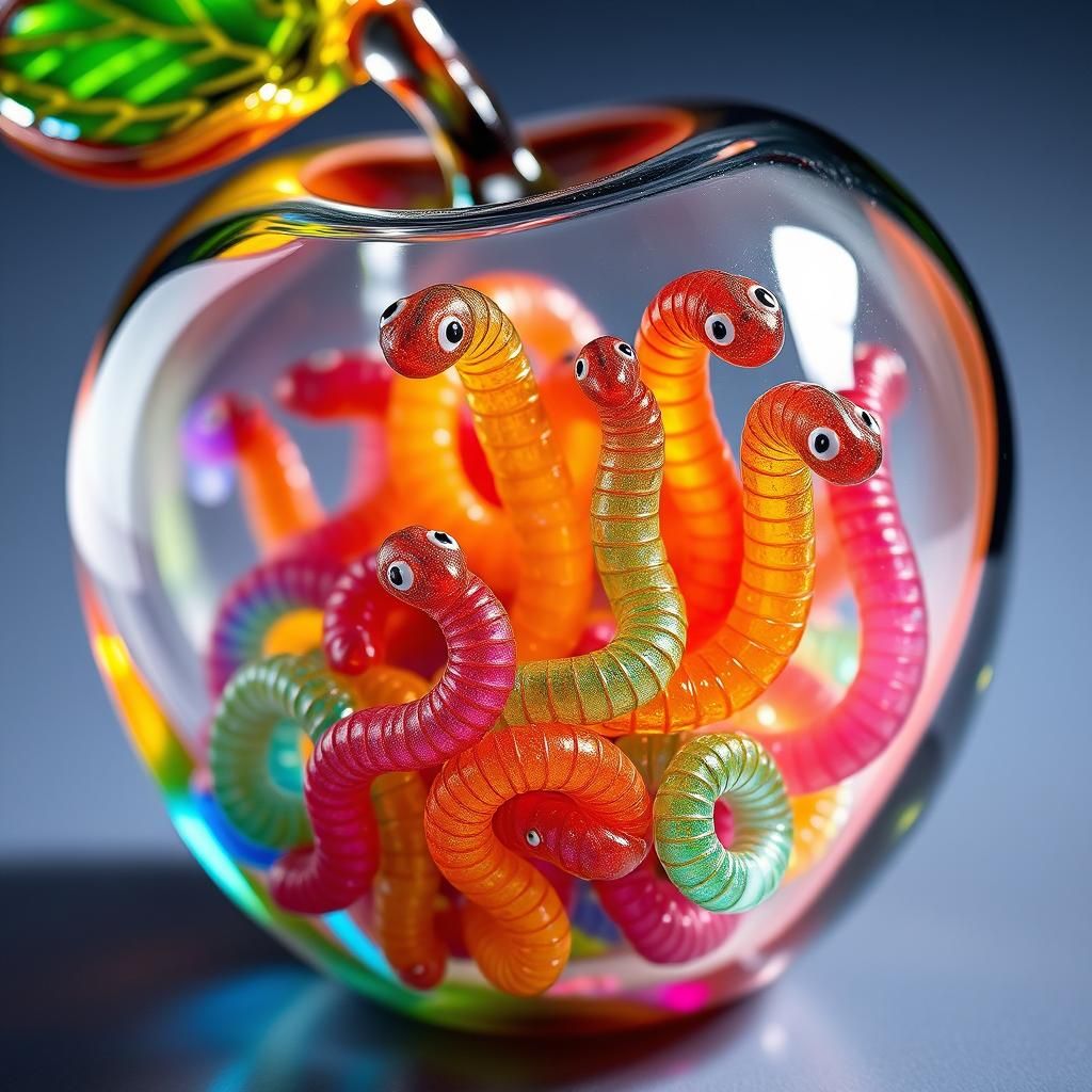 Glass Worms in Apple: Dichroic Glass Art