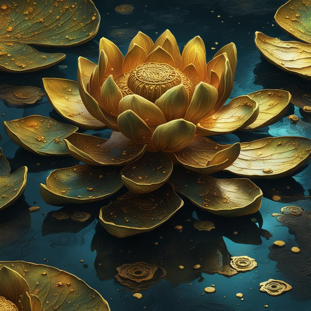 Sacred Lotus in Maximalist Drip Painting Style