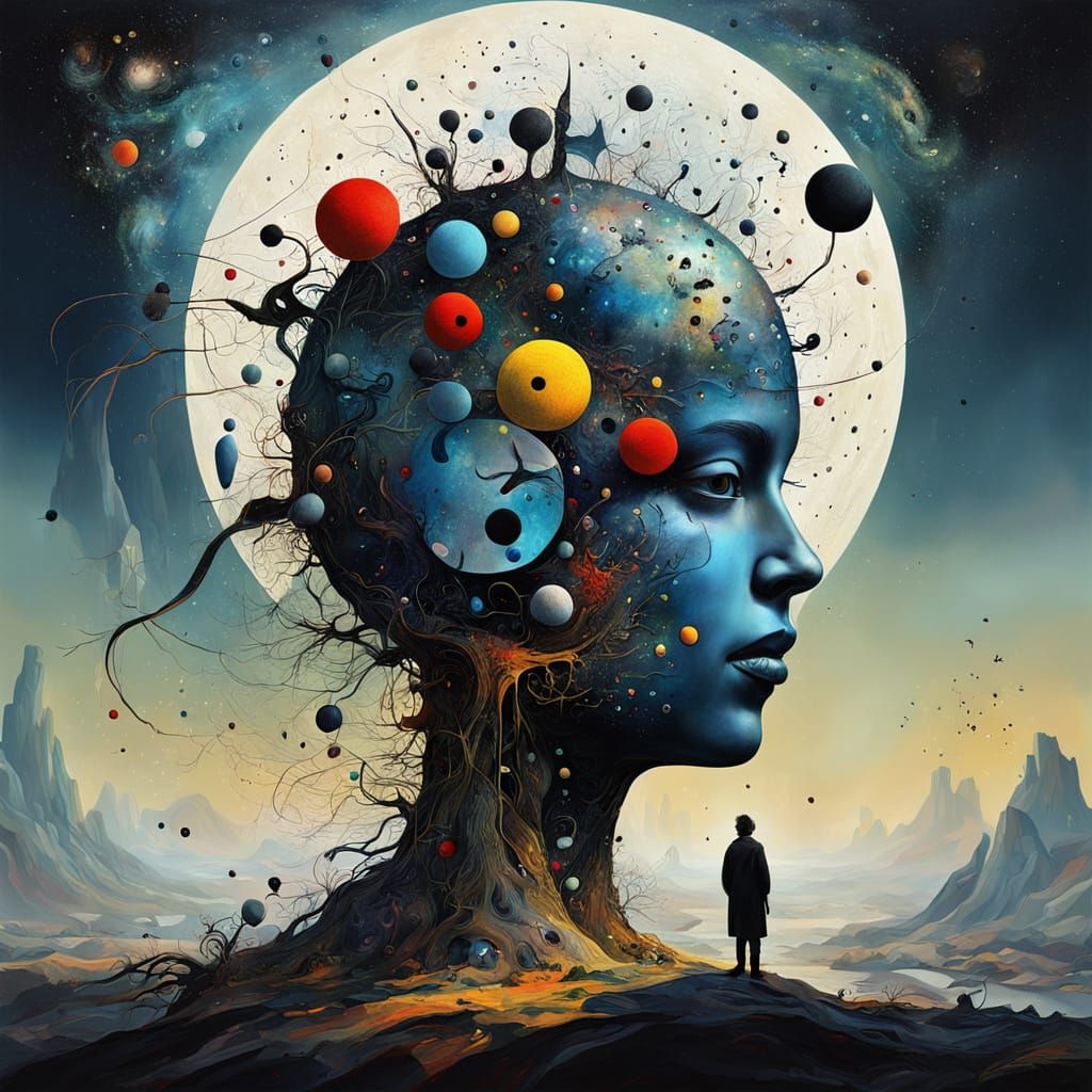 Surreal Abstract Metaphysical Painting in Miró and Bak Style