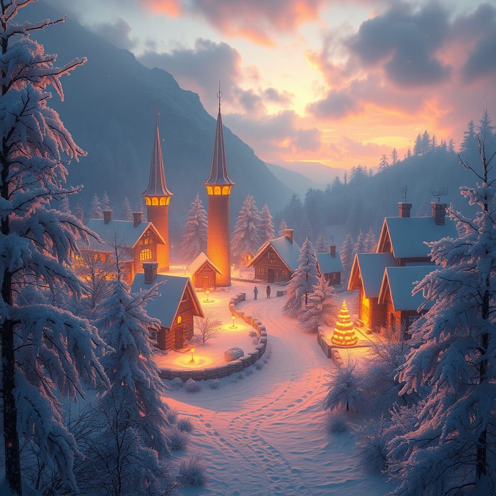 Winter Wonderland in Vibrant, Glowing Hues