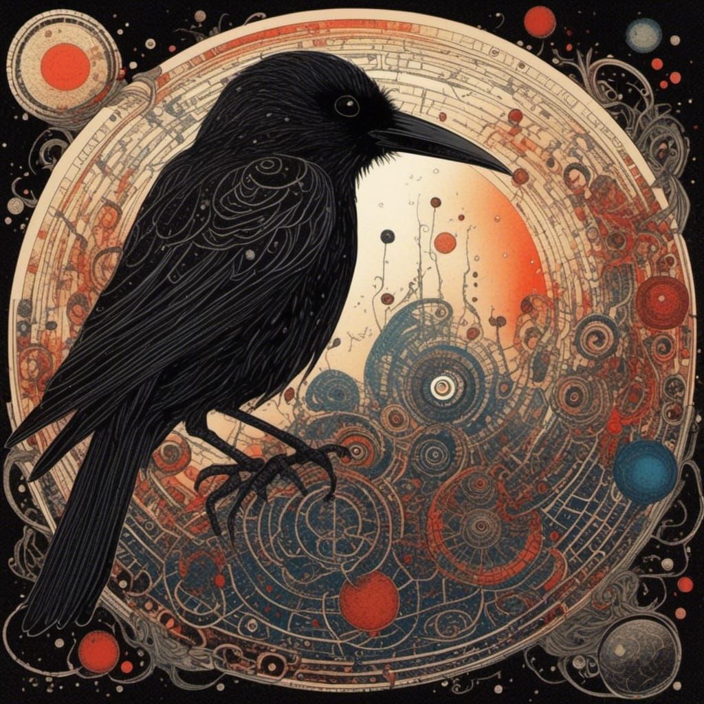 Raven Illustration in Art Nouveau Style