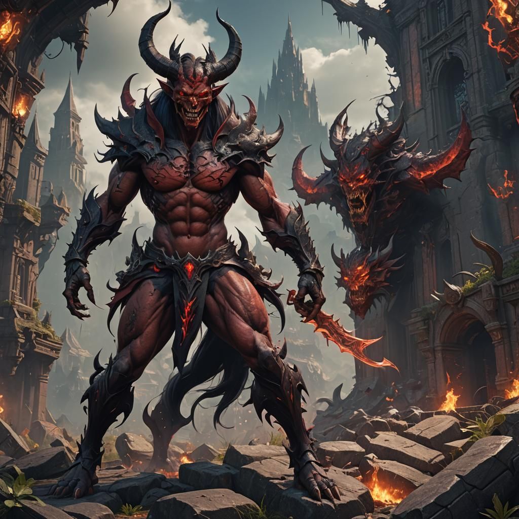 Detailed Demon with Piercing, Fantasy Concept Art
