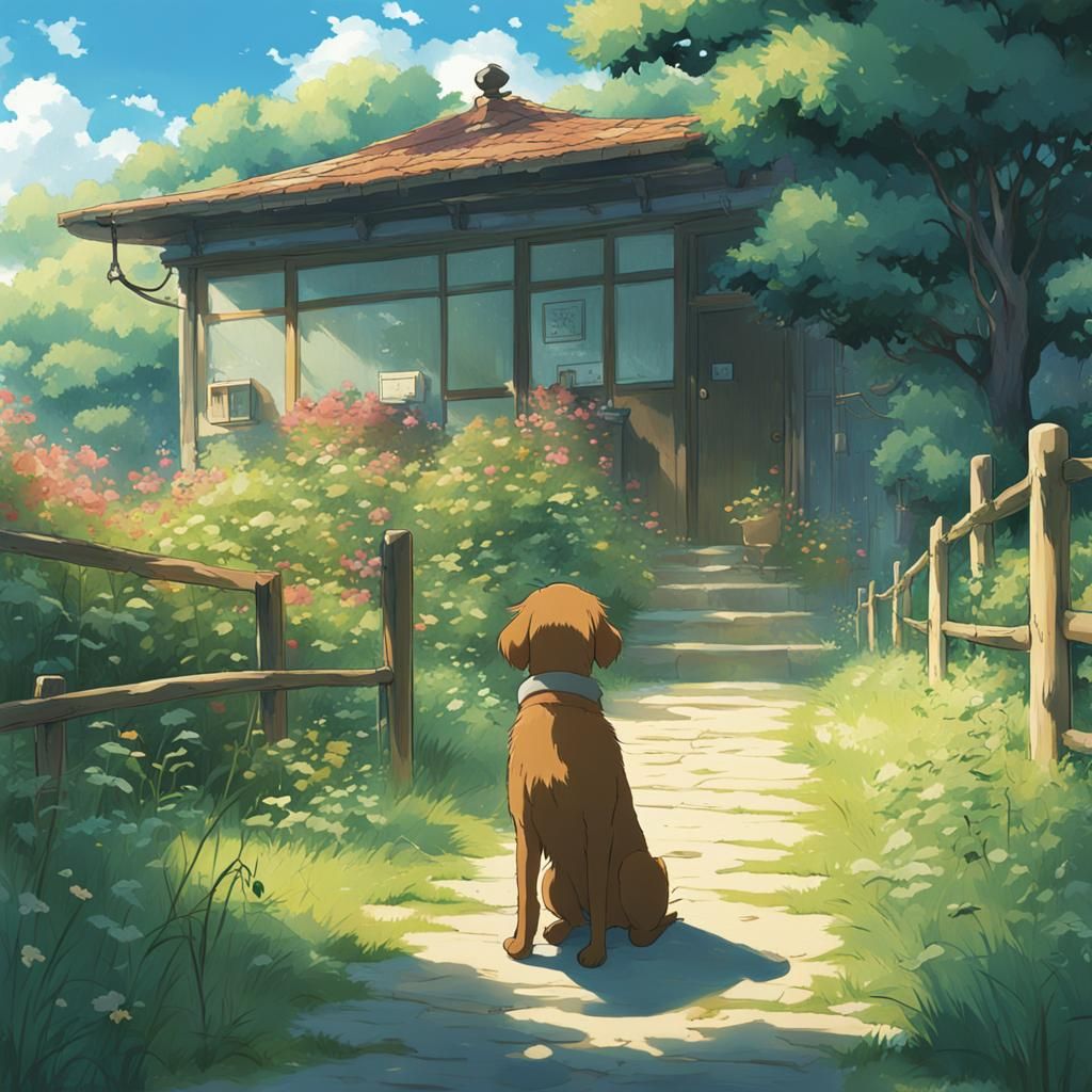 Cute Dog in Studio Ghibli Anime Style
