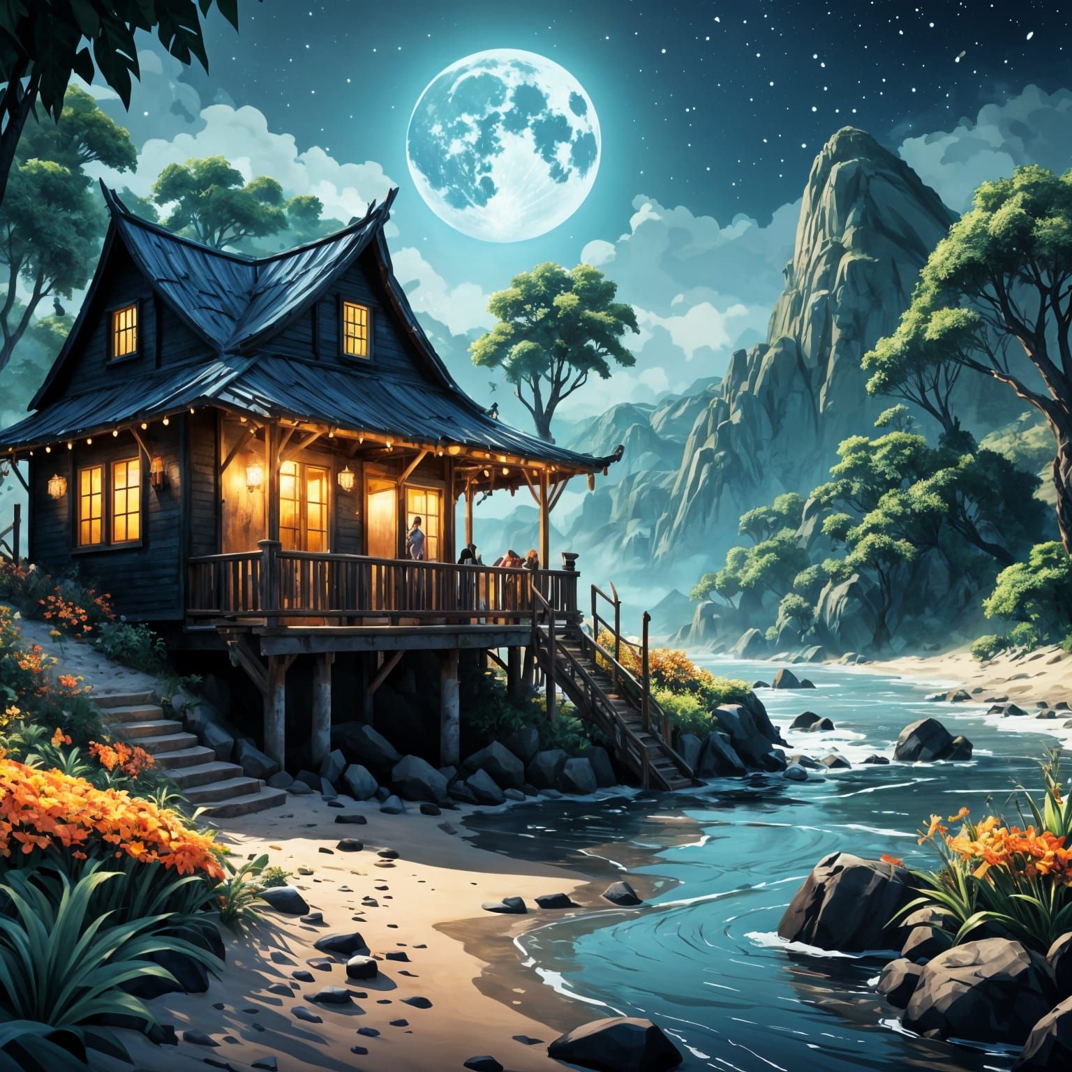 Enchanted Beach Hut at Sunset: Fantasycore Summer Evening