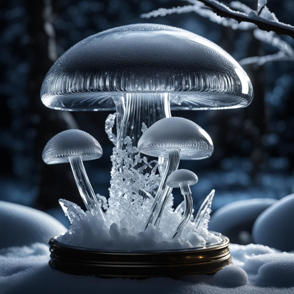 Glass Mushroom Ice Sculpture in Winter
