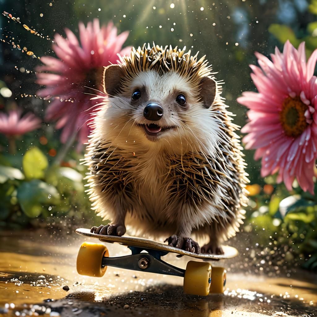 Hedgehog on Skateboard with Sunglasses